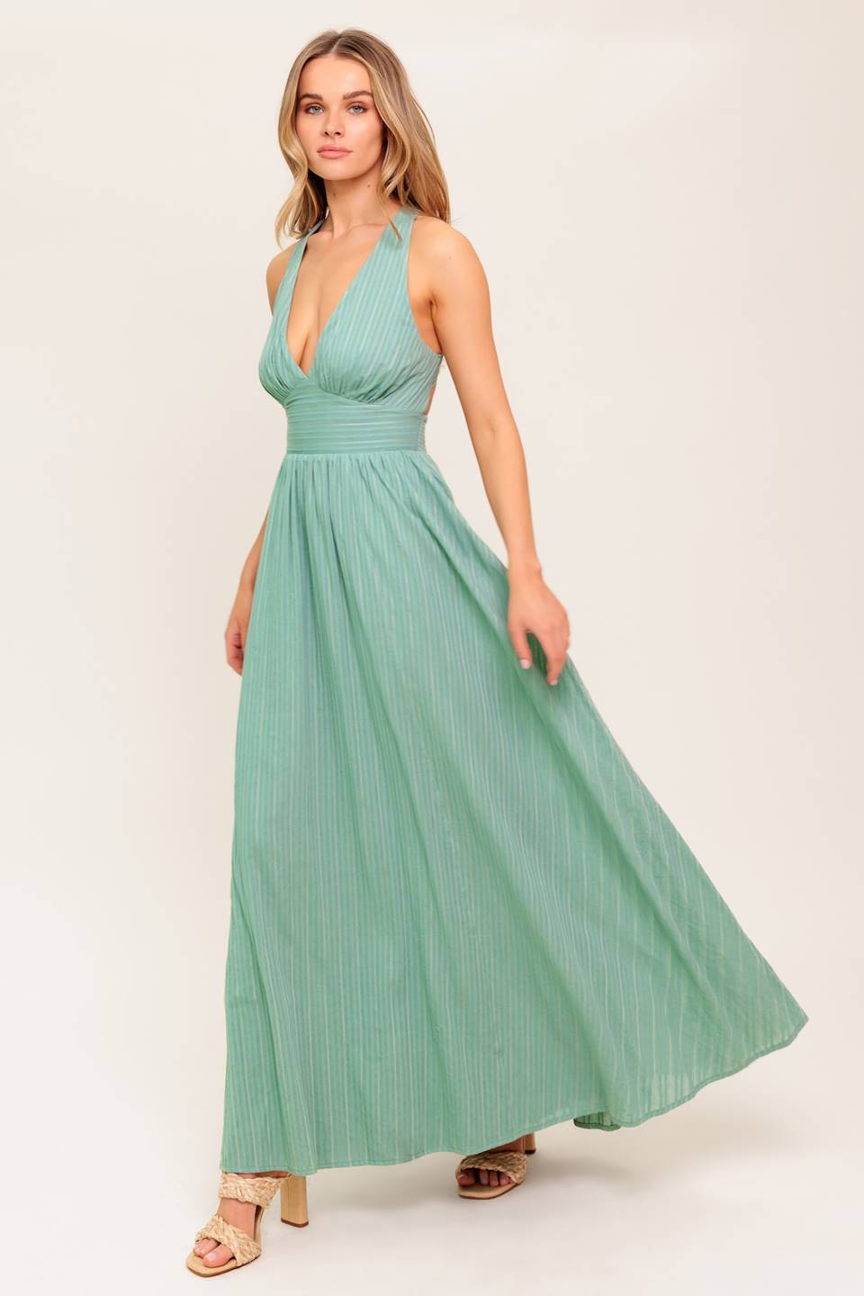SUNSHINE ON MY MIND SAGE WOVEN MAXI DRESS Flying Tomato
