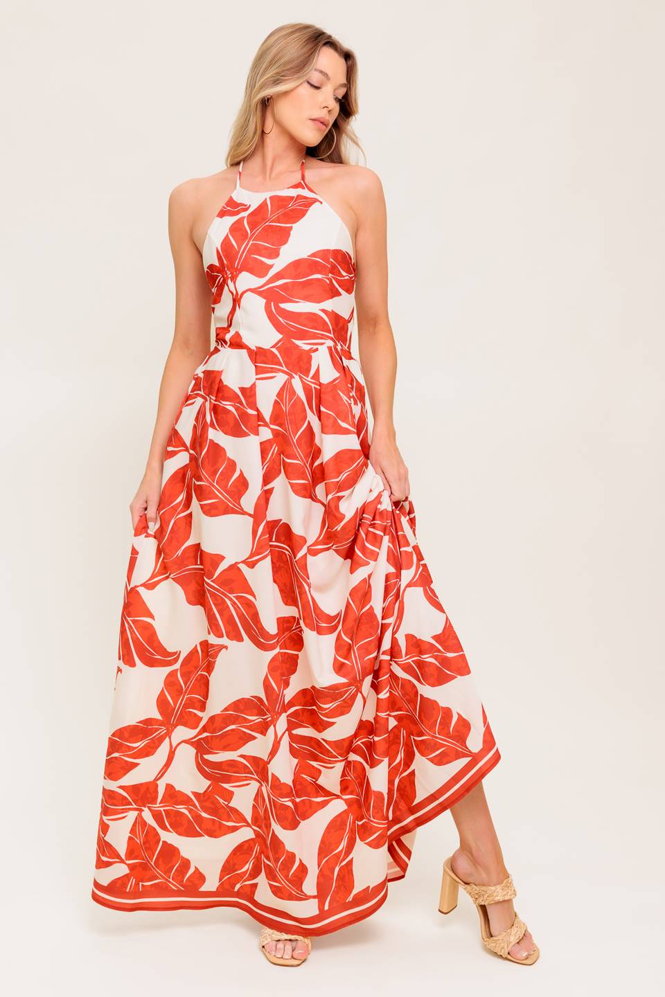 FIRST GLANCE RED WOVEN MIDI DRESS Flying Tomato