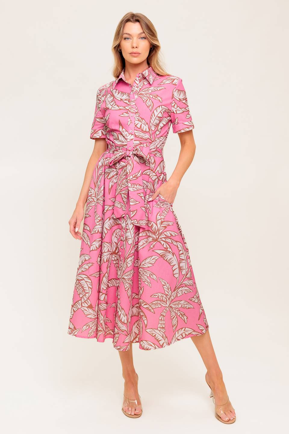 SWEET CAMELLIA PINK WOVEN MIDI DRESS Flying Tomato