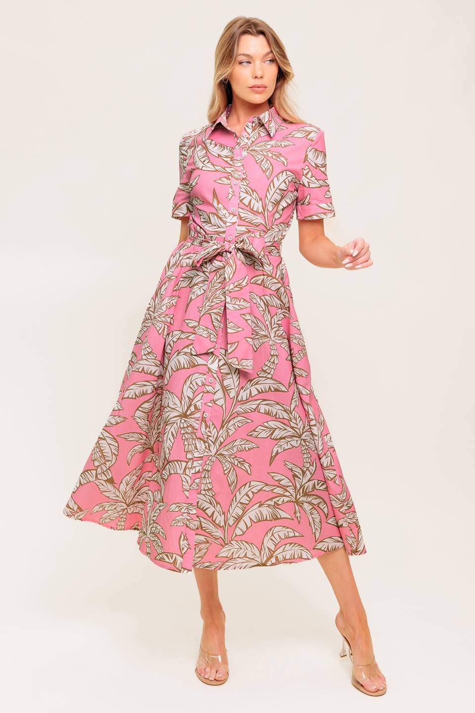 SWEET CAMELLIA PINK WOVEN MIDI DRESS Flying Tomato
