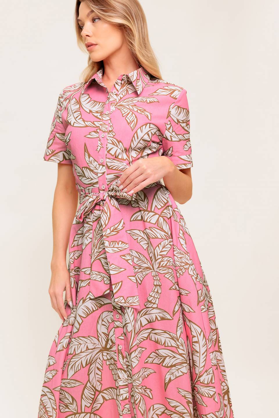 SWEET CAMELLIA PINK WOVEN MIDI DRESS Flying Tomato
