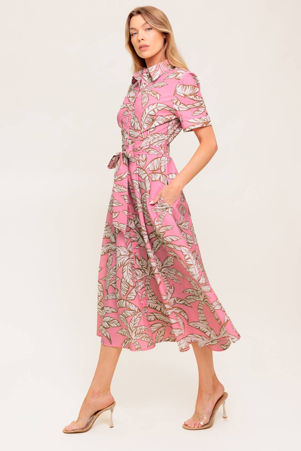 SWEET CAMELLIA PINK WOVEN MIDI DRESS Flying Tomato