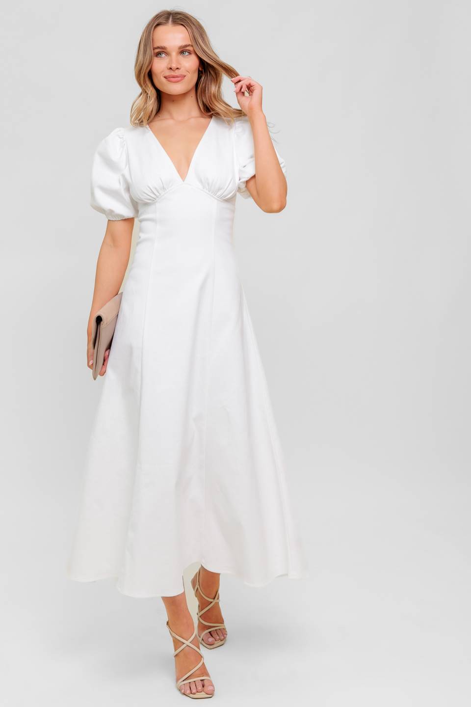 SECRET VINE GLOW WOVEN TWILL MIDI DRESS Flying Tomato