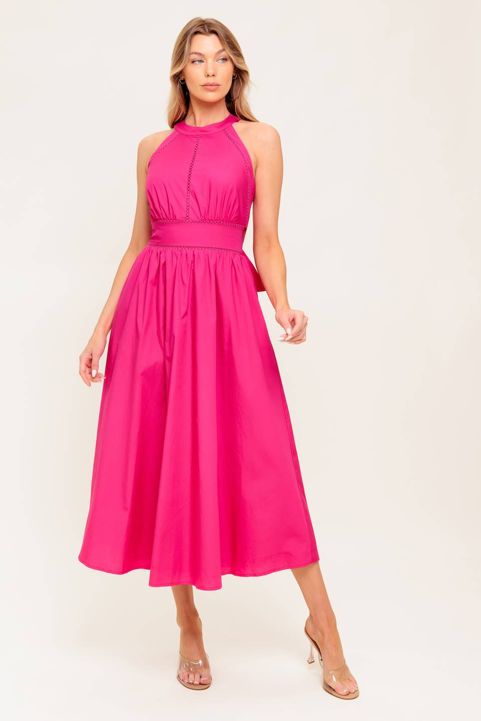 PEONY TOUCH FUCHSIA WOVEN MIDI DRESS Flying Tomato
