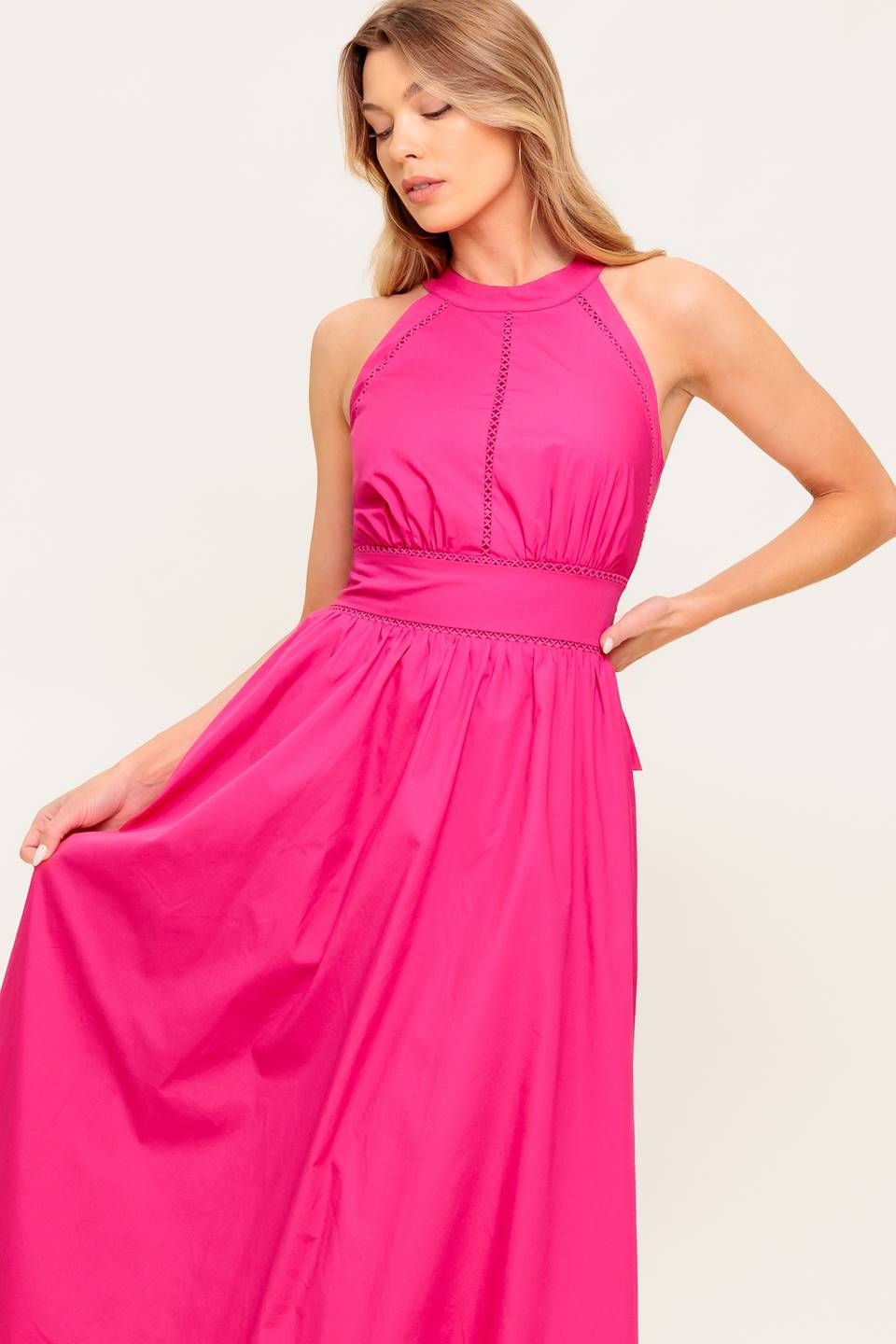 PEONY TOUCH FUCHSIA WOVEN MIDI DRESS Flying Tomato