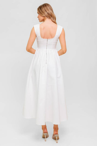 Candle Vine White Denim Woven Midi Dress Sleeveless U Back