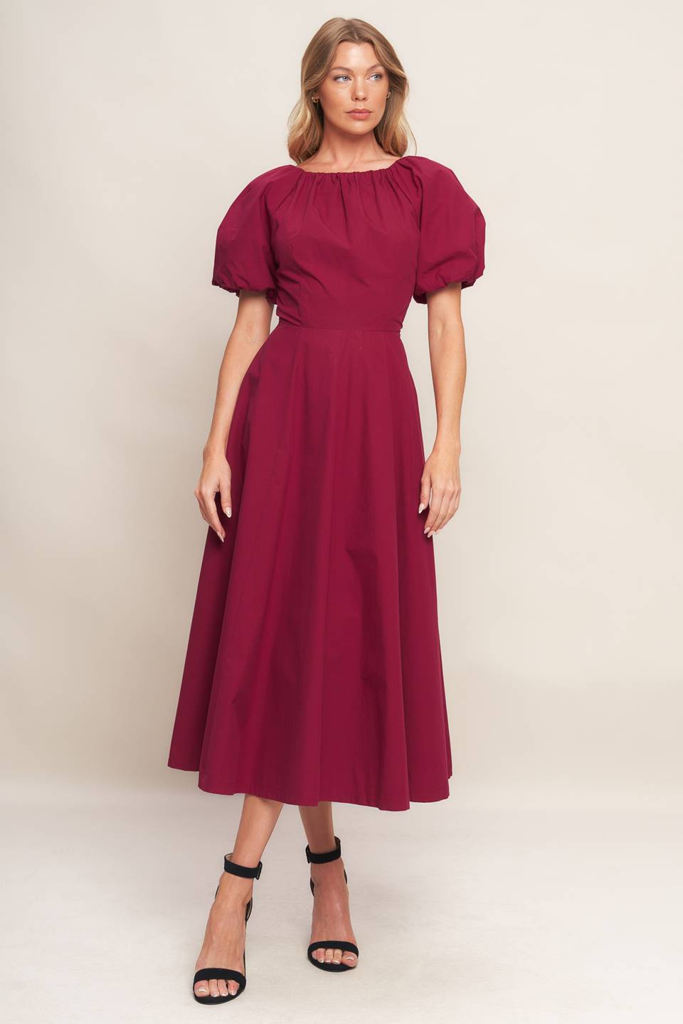 CRIMSON ROMANCE WOVEN MIDI DRESS Flying Tomato