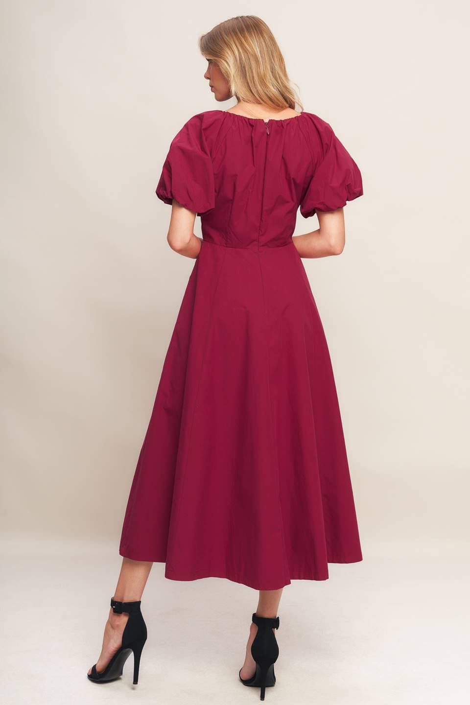 CRIMSON ROMANCE WOVEN MIDI DRESS Flying Tomato