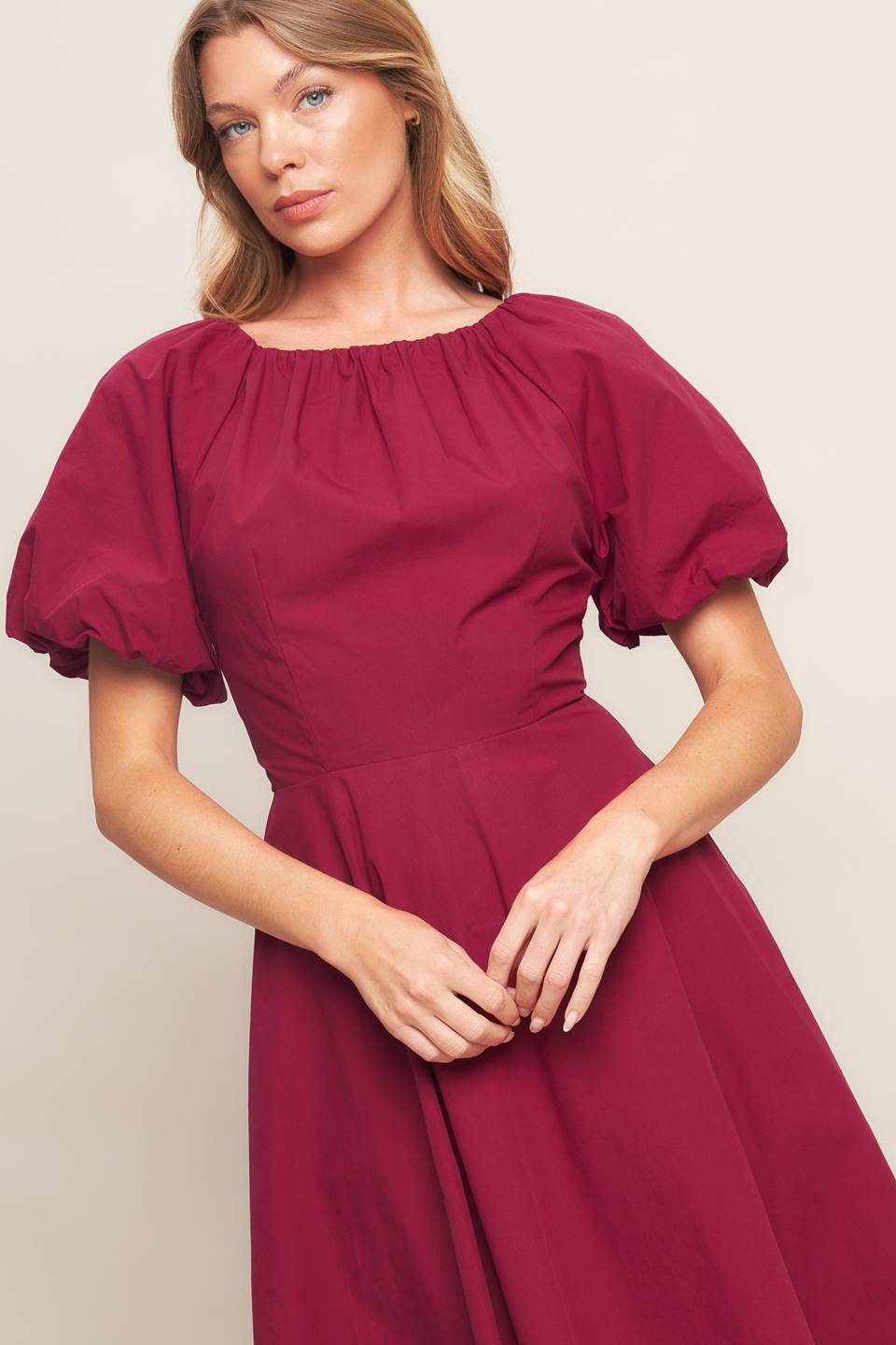 CRIMSON ROMANCE WOVEN MIDI DRESS Flying Tomato