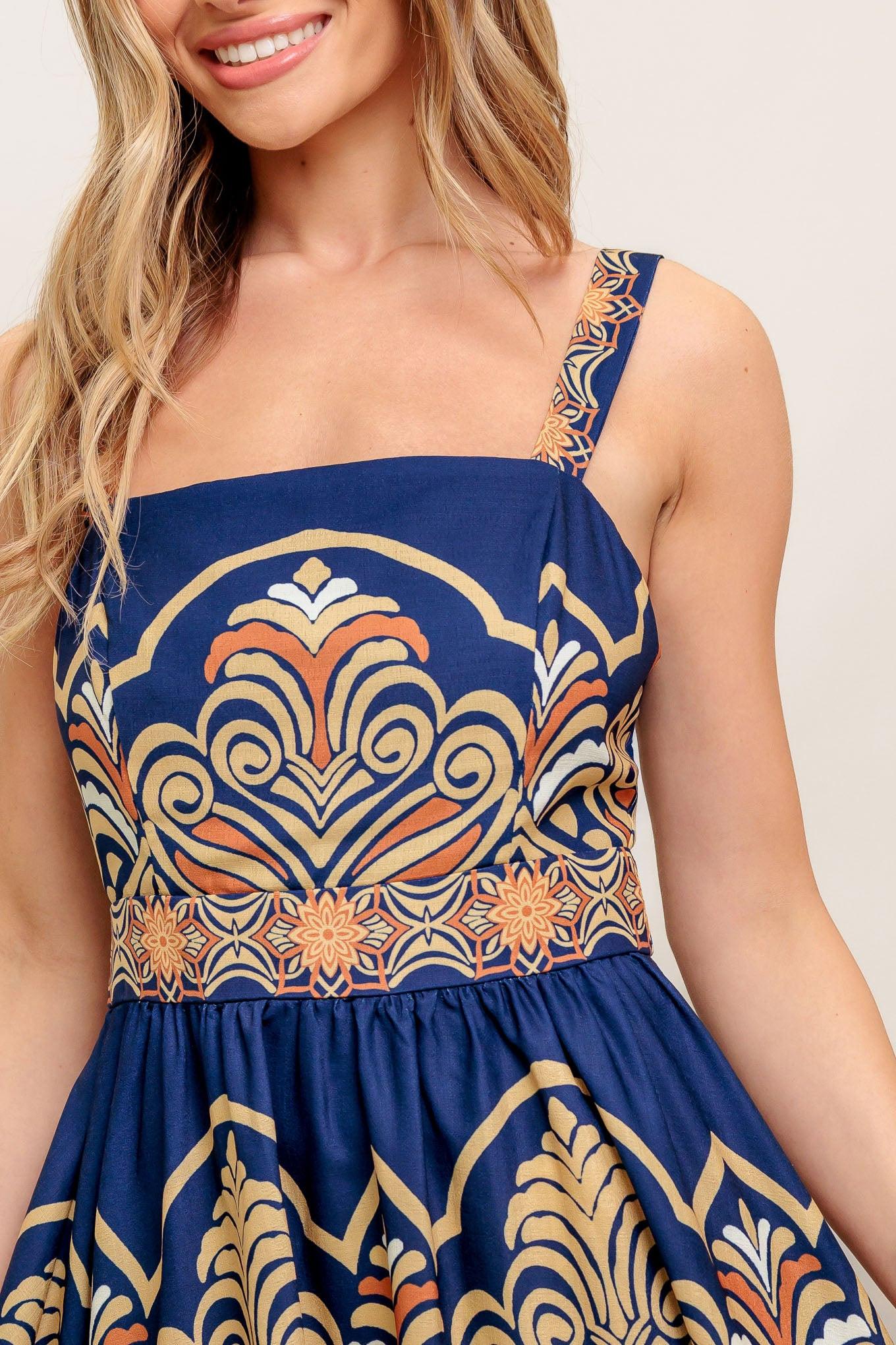 Flying Tomato Sahara Dreams Woven Midi Dress, featuring its distinctive bohemian pattern and comfortable, breathable fabric f
