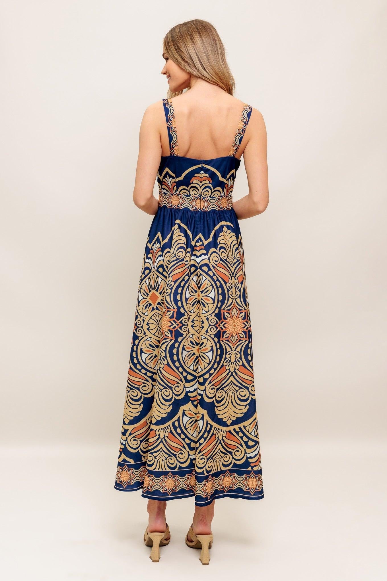 Flying Tomato Sahara Dreams Woven Midi Dress, highlighting the unique woven texture and flowing silhouette, perfect for a chi