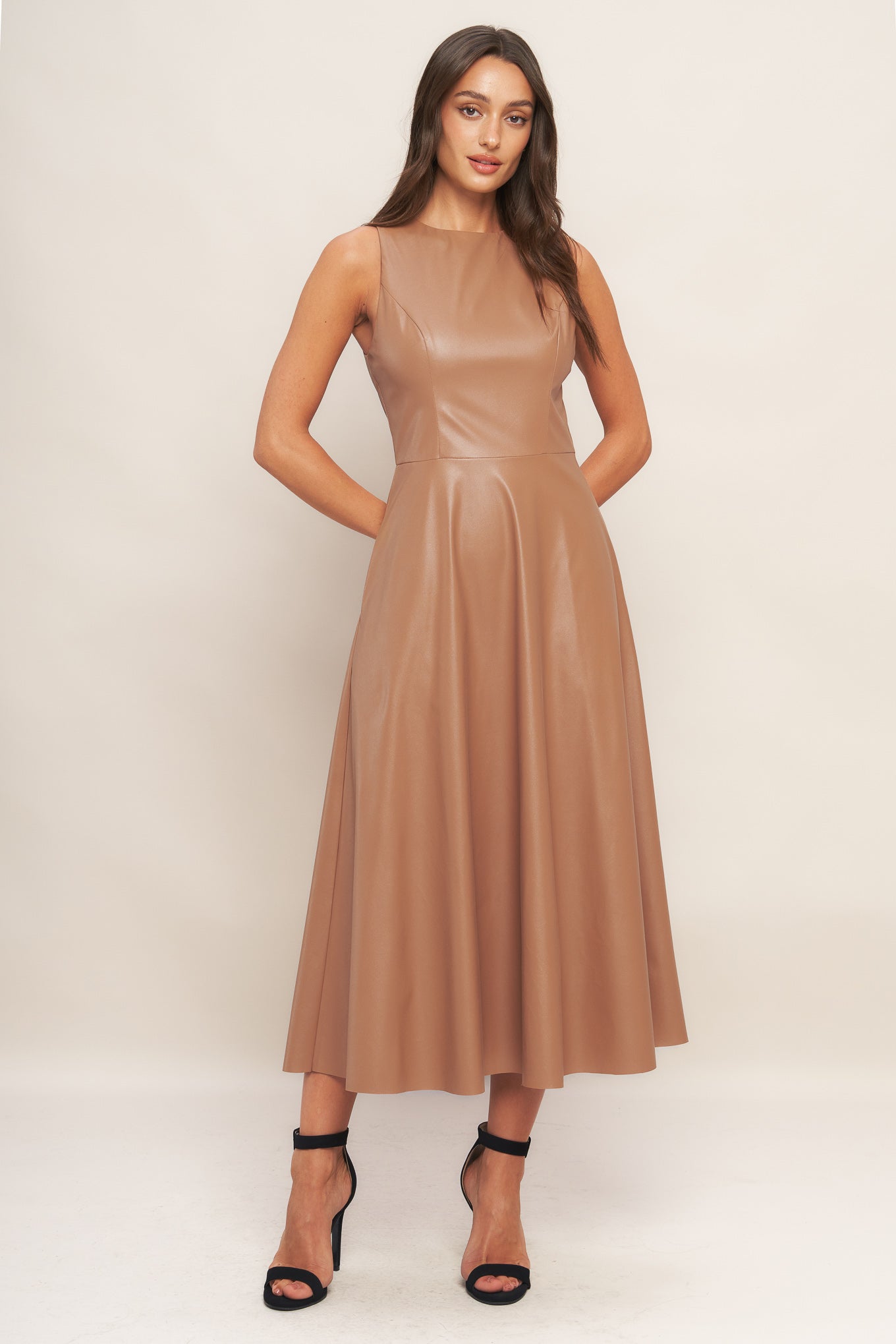 BARE SOPHISTIQUE FAUX LEATHER MIDI DRESS Flying Tomato