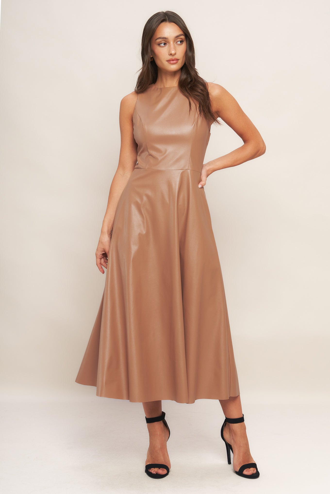 BARE SOPHISTIQUE FAUX LEATHER MIDI DRESS Flying Tomato