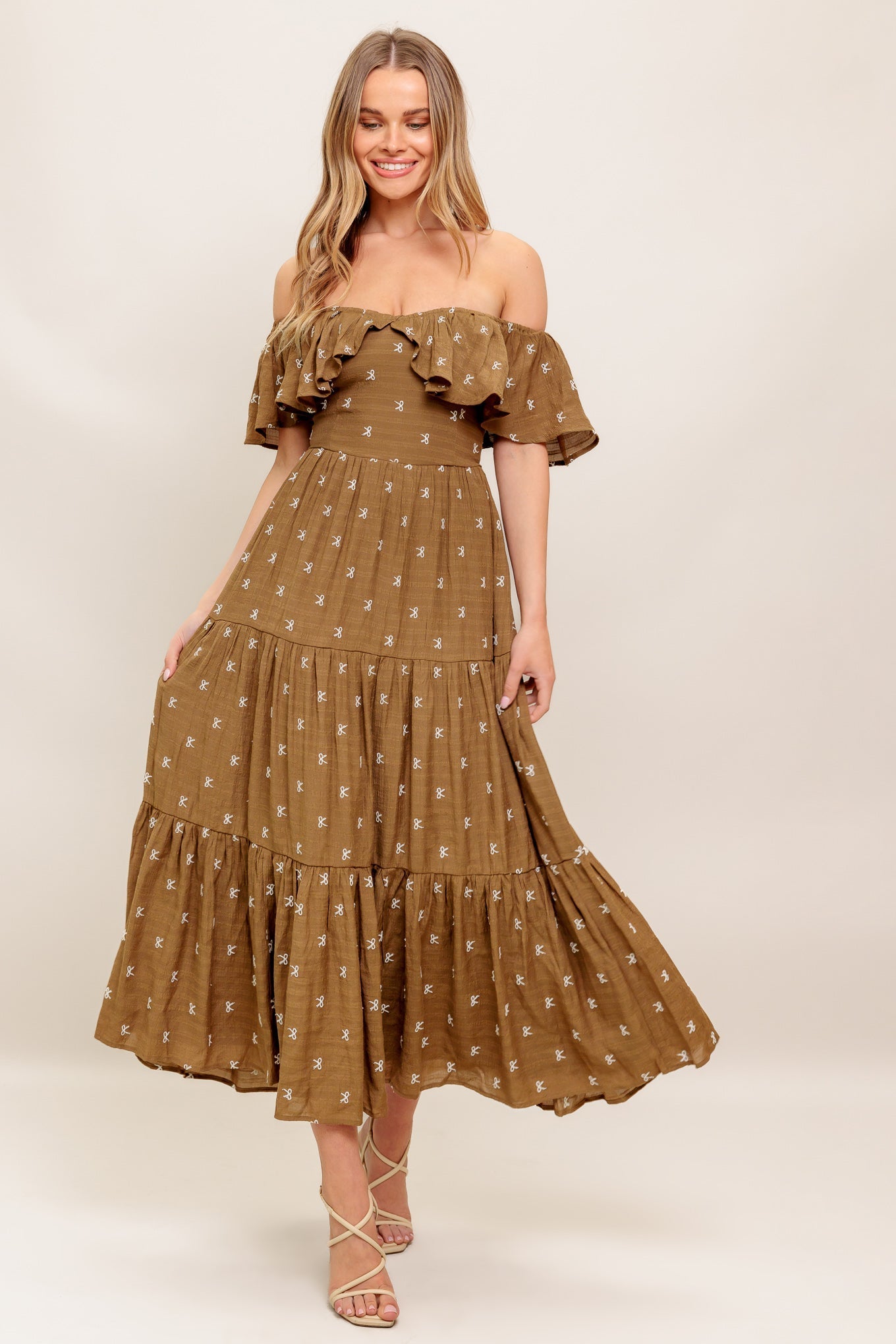 BELLE AMOUR BROWN WOVEN MIDI DRESS Flying Tomato