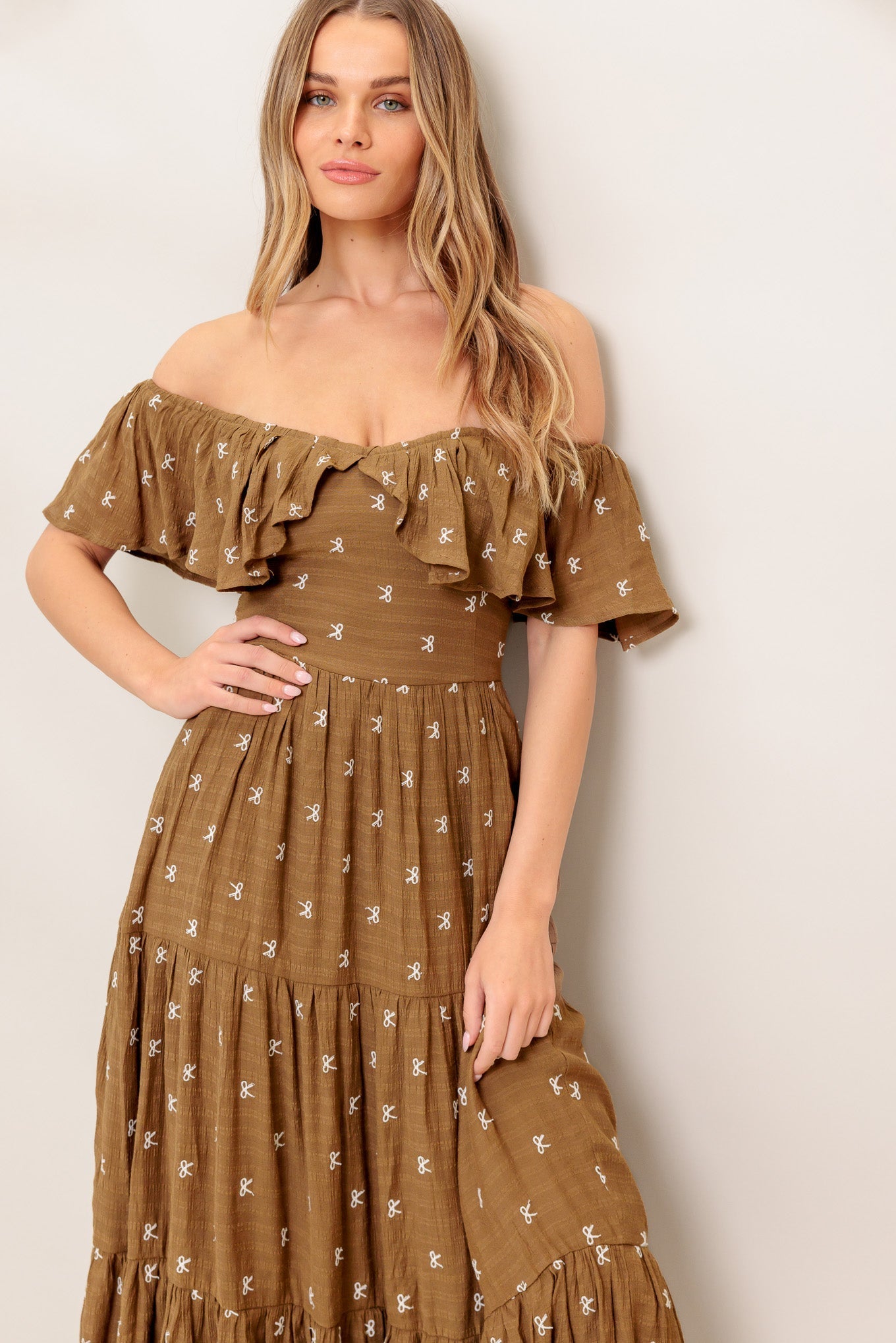 BELLE AMOUR BROWN WOVEN MIDI DRESS Flying Tomato