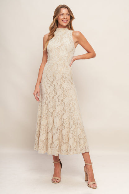 ELEGANT FLORAL STRETCH LACE MIDI DRESS
