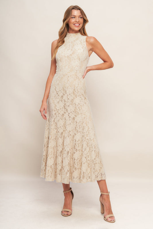 ELEGANT FLORAL STRETCH LACE MIDI DRESS Flying Tomato