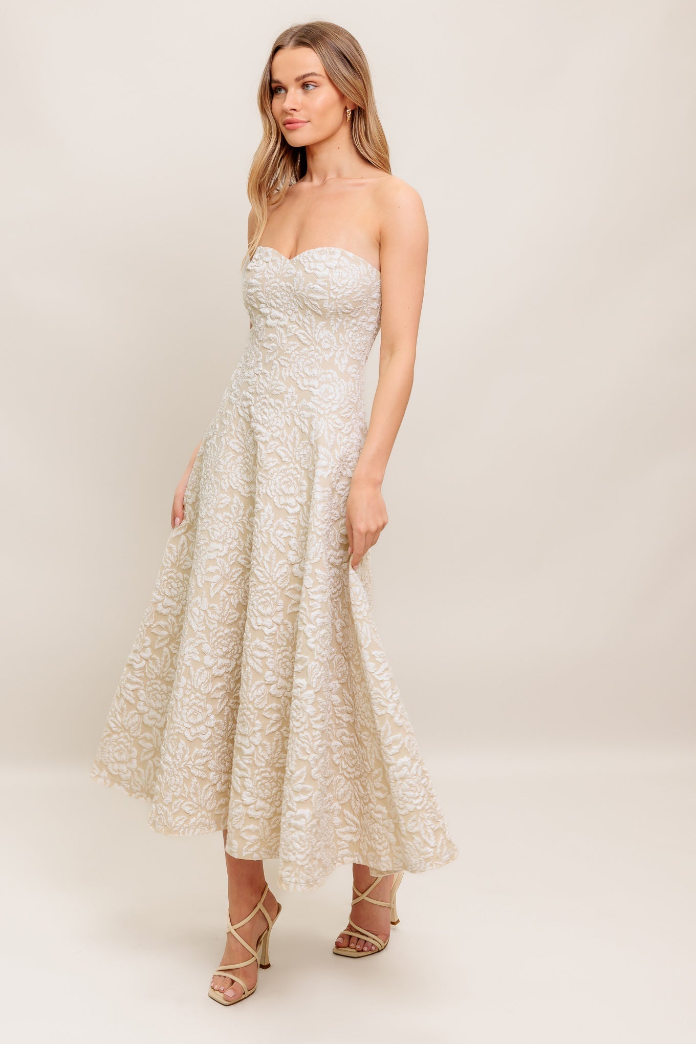 ELEGANT BLOSSOM WOVEN MIDI DRESS Flying Tomato