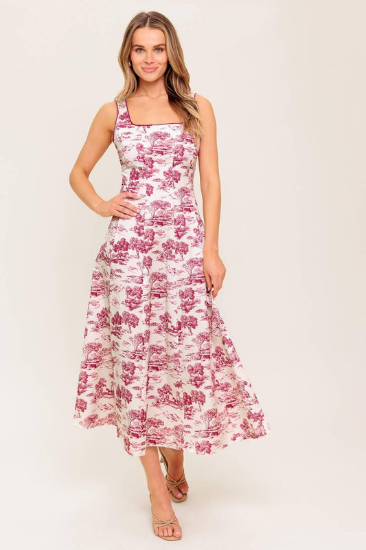Flying Tomato MOJITO MOOD BERRY WOVEN MIDI DRESS, a vibrant berry-colored midi dress with a flowing woven fabric, front view.