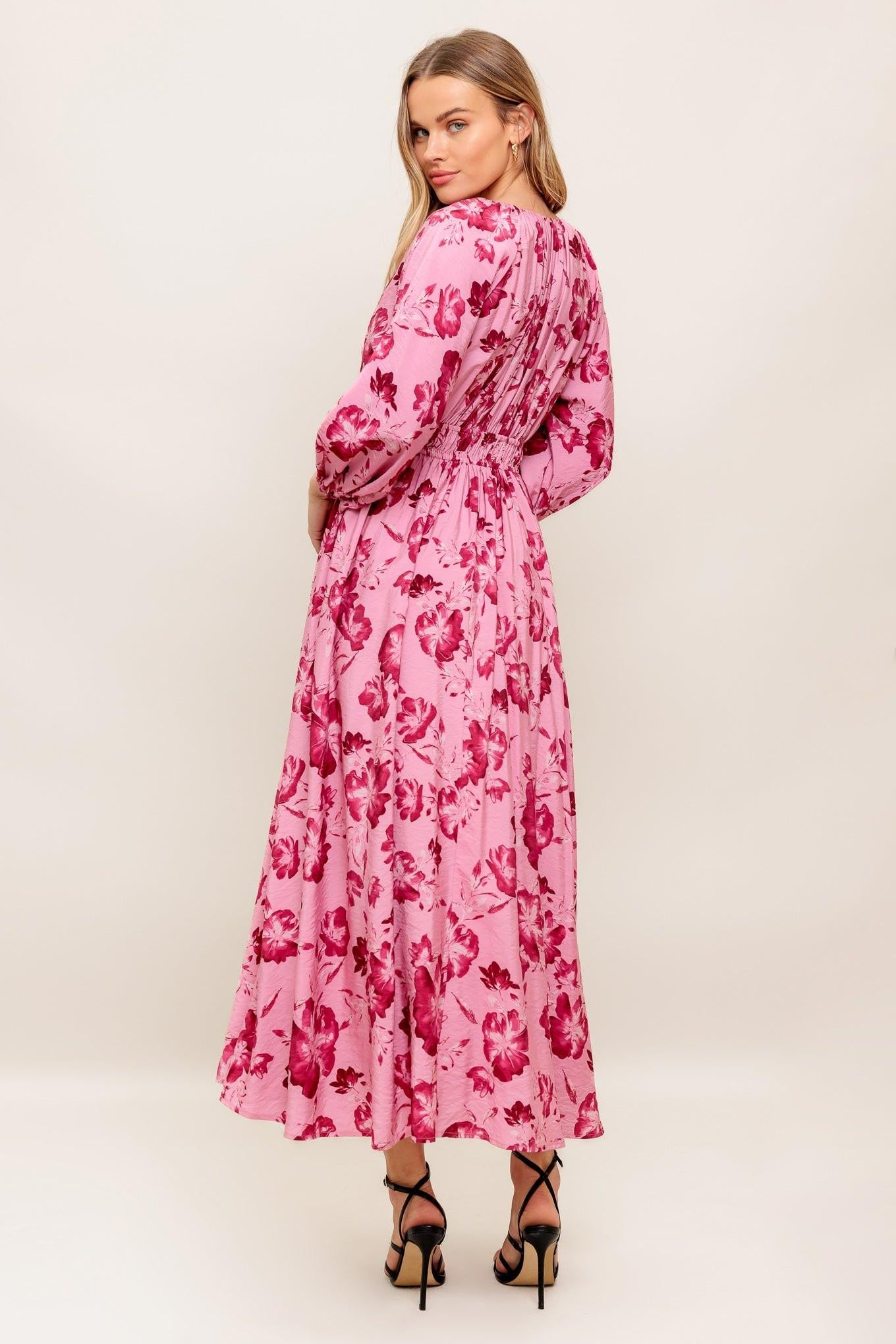 Close-up of the Flying Tomato Honey Bun Mouve Woven Midi Dress fabric, revealing the delicate woven pattern and soft mouve co