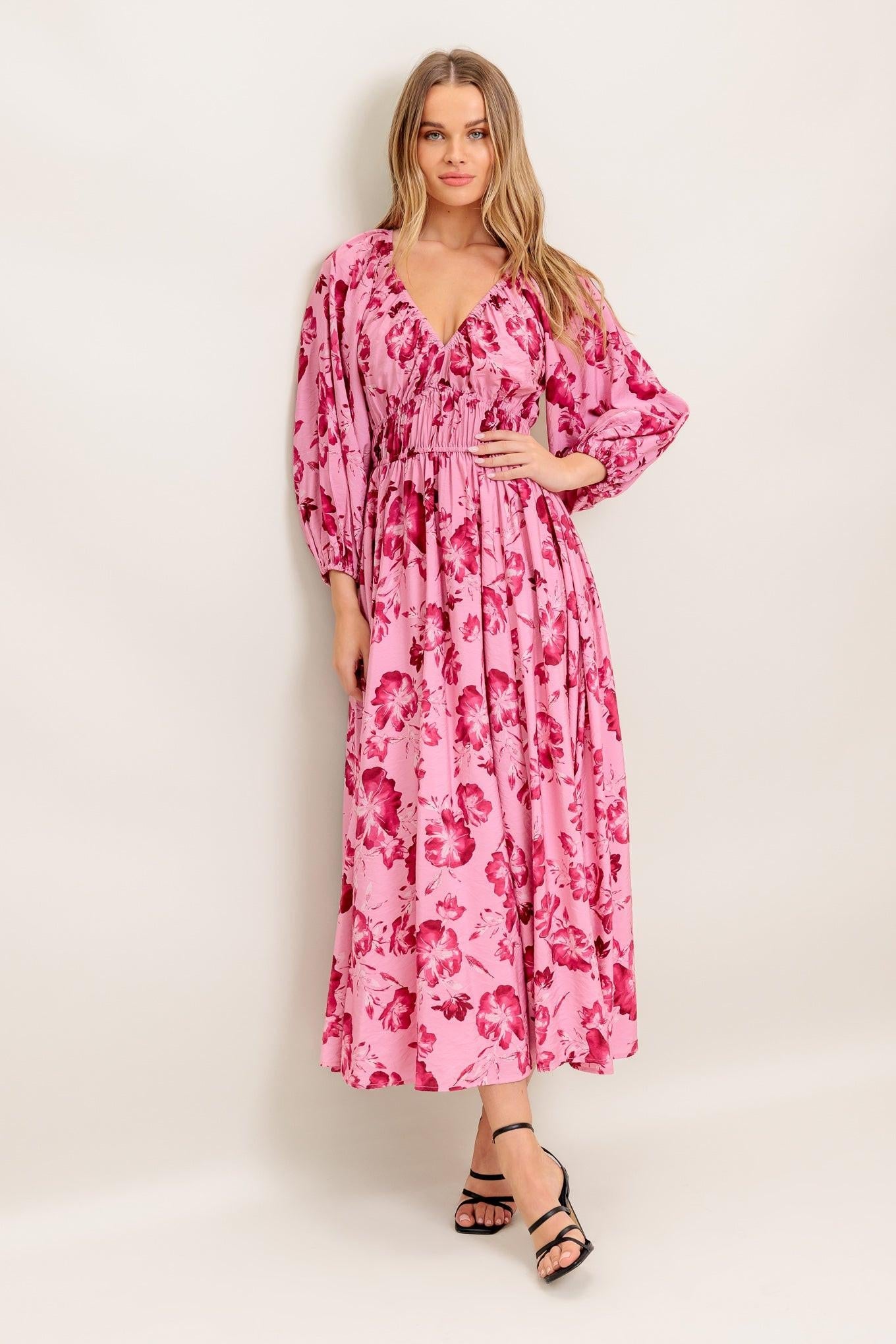 The Flying Tomato Honey Bun Mouve Woven Midi Dress styled with accessories, emphasizing its versatility and timeless appeal. 
