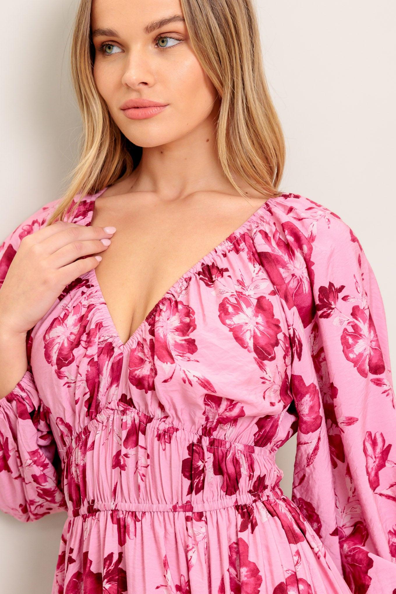 Flying Tomato Honey Bun Mouve Woven Midi Dress, highlighting the flattering silhouette and intricate woven texture from a sid