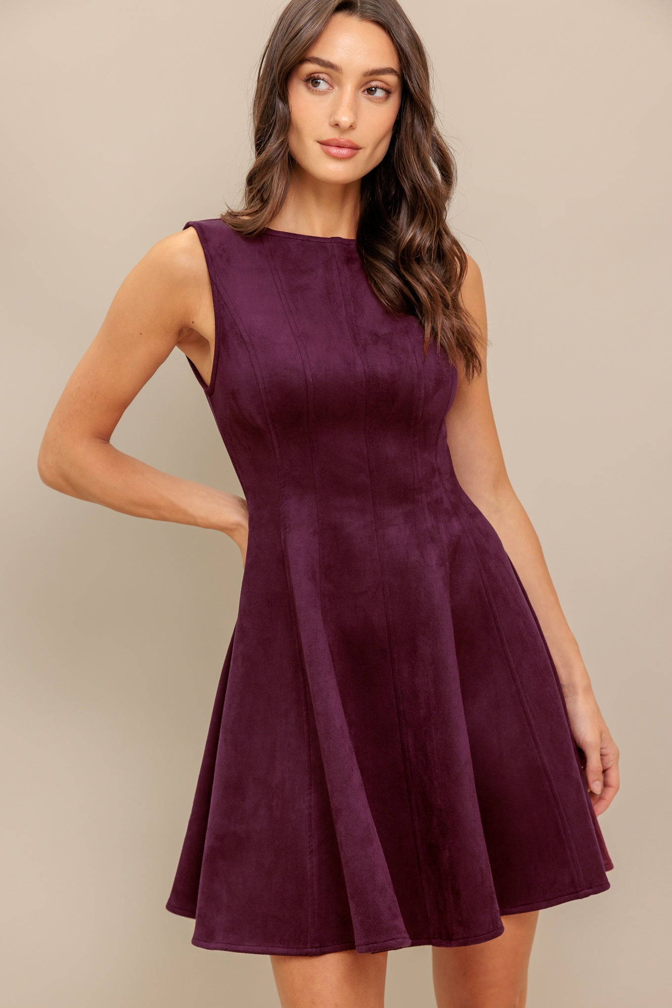 WINE IN THE SUN FAUX SUEDE MINI DRESS Flying Tomato