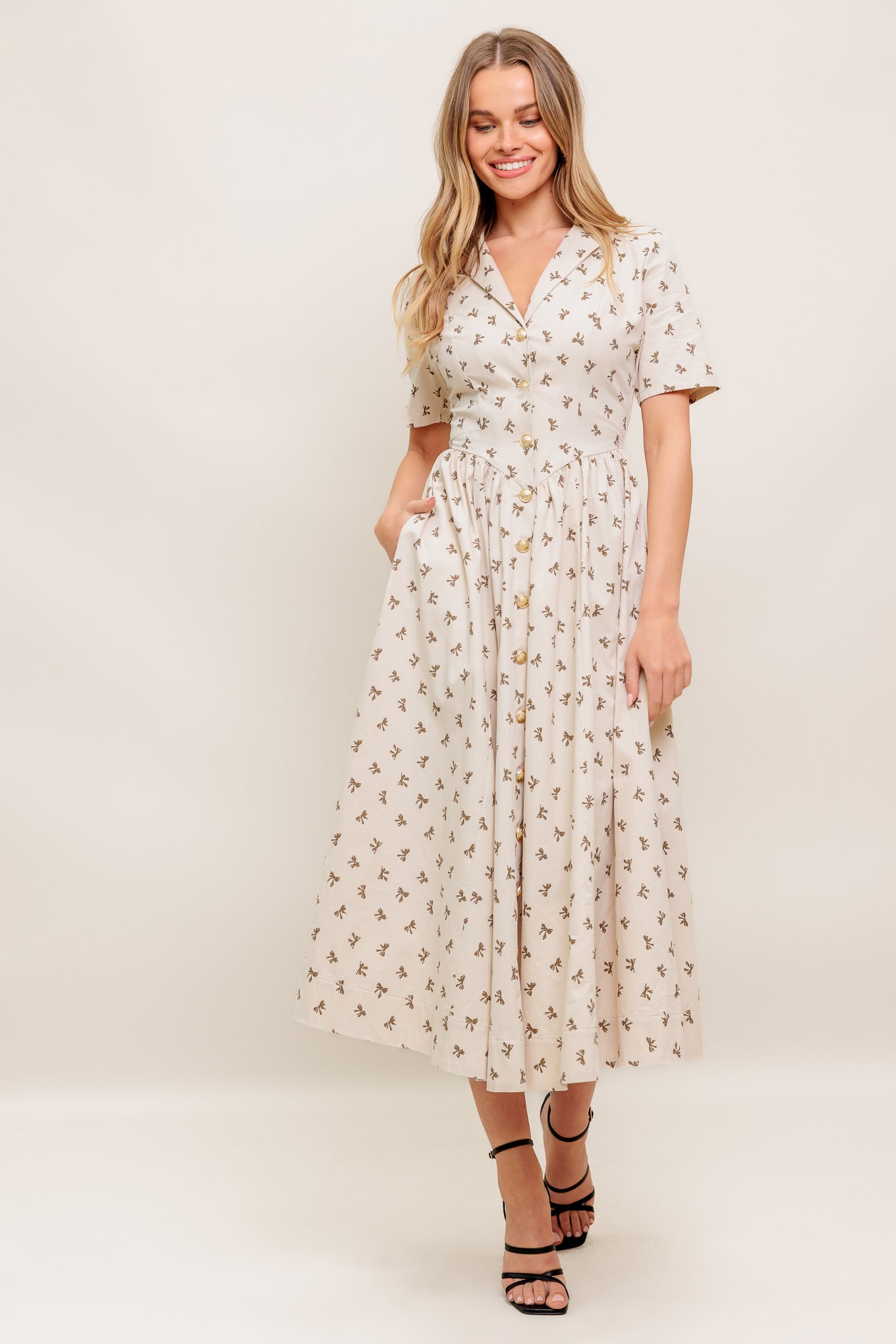 CANDY KISS BEIGE WOVEN MIDI DRESS Flying Tomato
