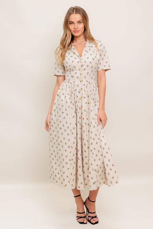 CANDY KISS BEIGE WOVEN MIDI DRESS Flying Tomato