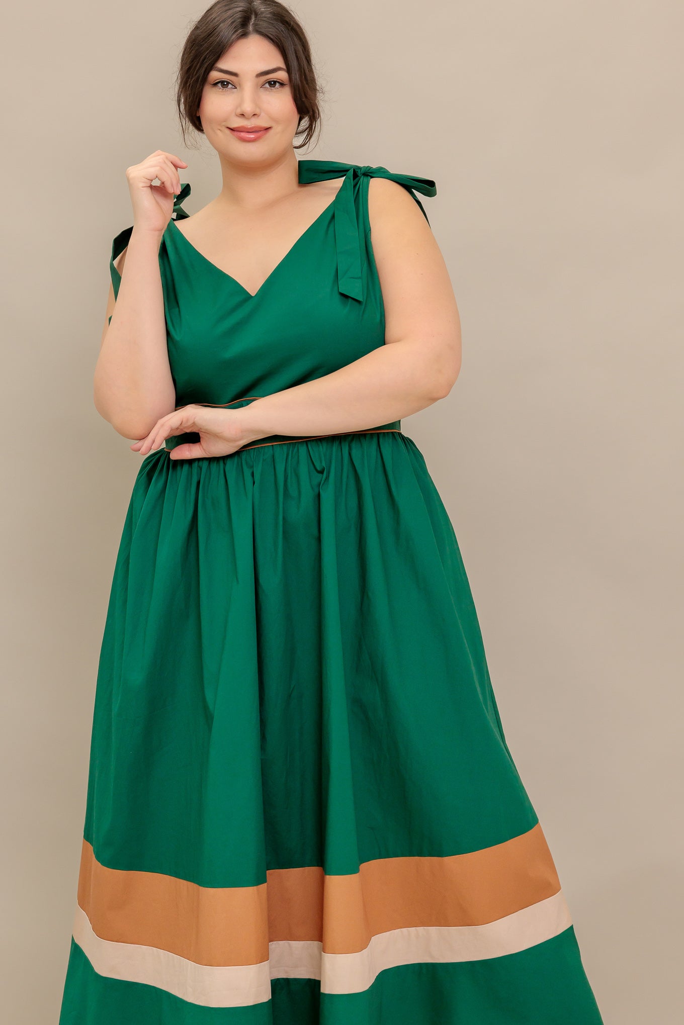 FOREST CHARM WOVEN COLOR BLOCKED MIDI DRESS Flying Tomato