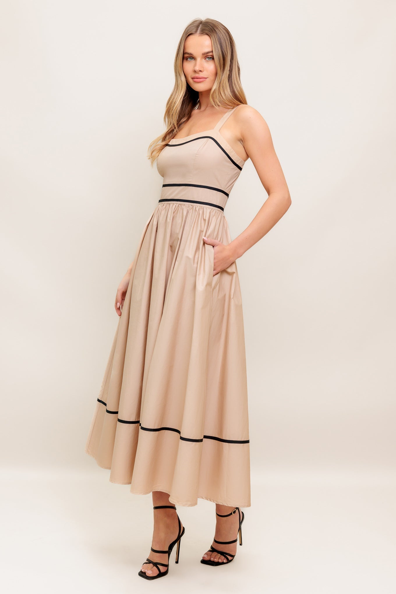 QUIET LUXE STRAP WOVEN MIDI DRESS Flying Tomato