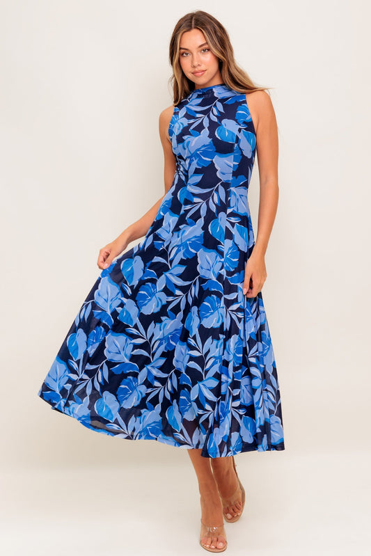 MIDNIGHT BLOOM WOVEN MIDI DRESS Flying Tomato