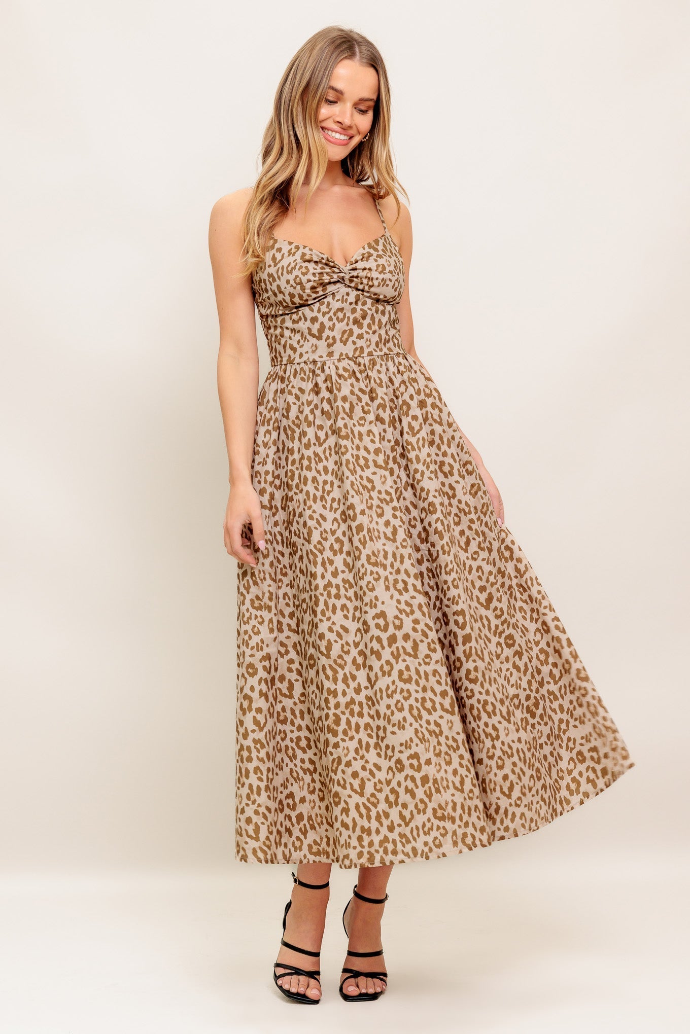 TENDER TOUCH TAUPE WOVEN MIDI DRESS Flying Tomato