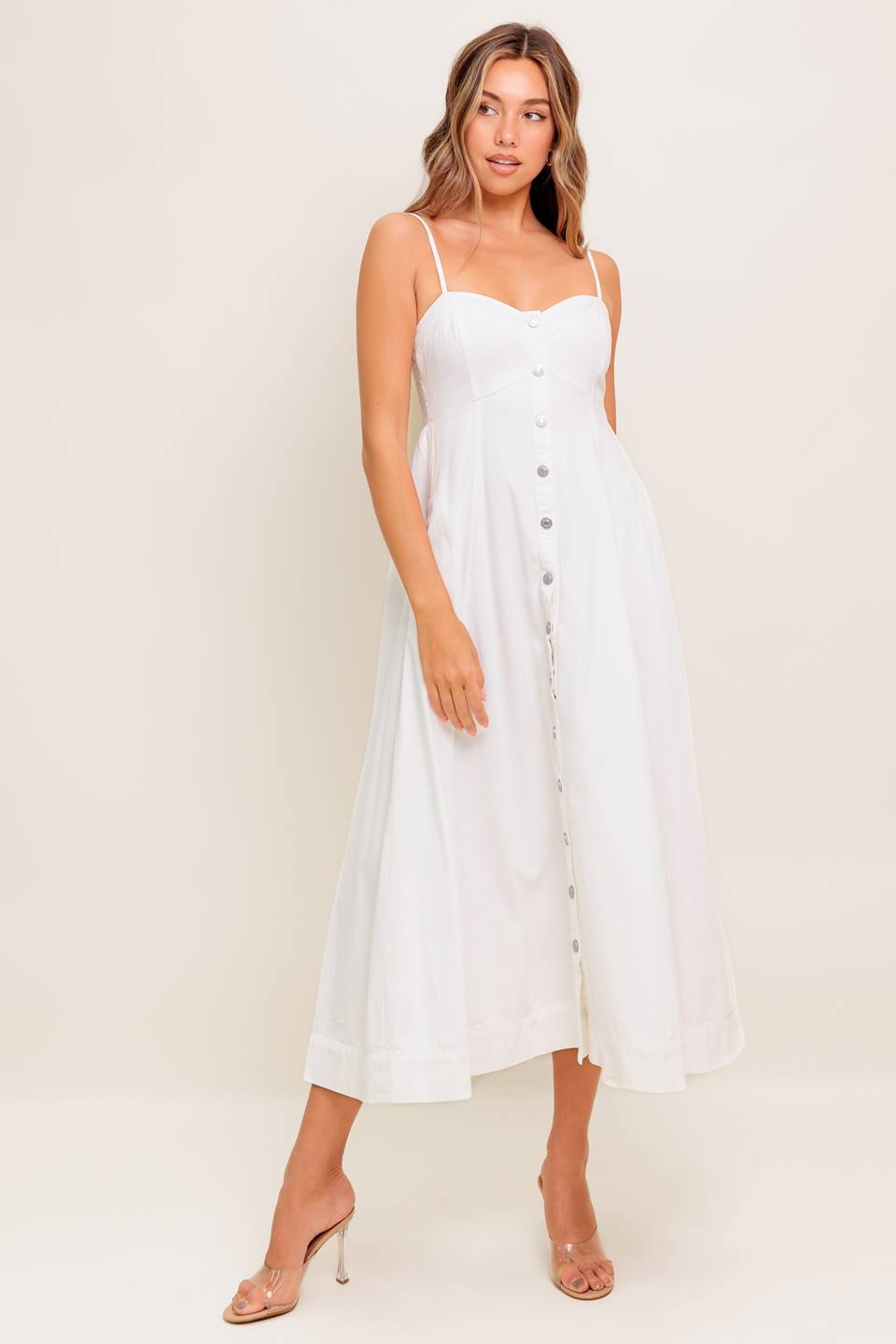 NATURE’S TOUCH WHITE WOVEN MIDI DRESS Flying Tomato
