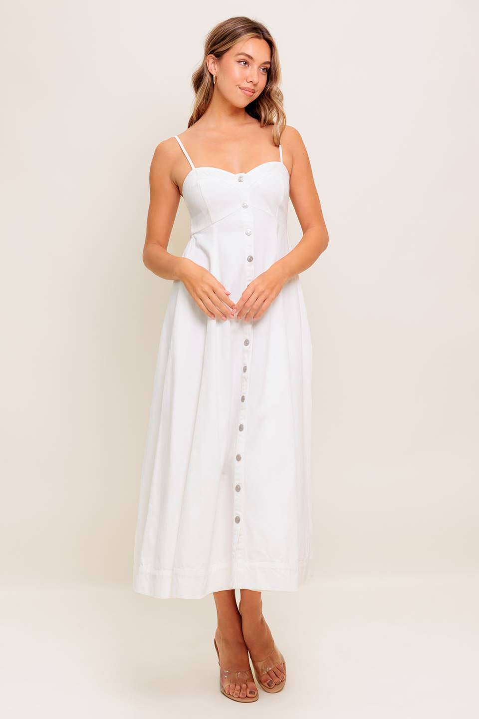 NATURE’S TOUCH WHITE WOVEN MIDI DRESS Flying Tomato