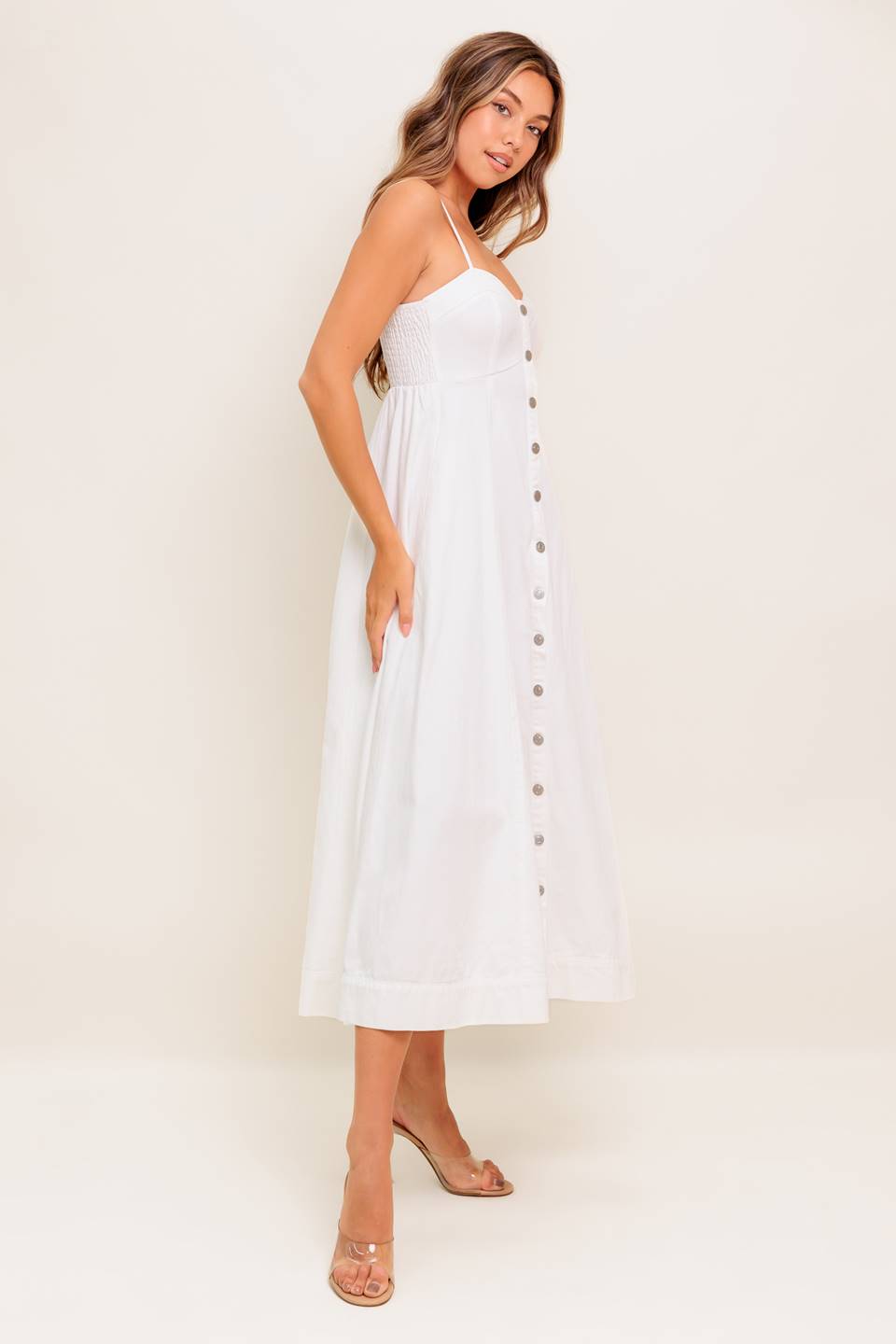 NATURE’S TOUCH WHITE WOVEN MIDI DRESS Flying Tomato