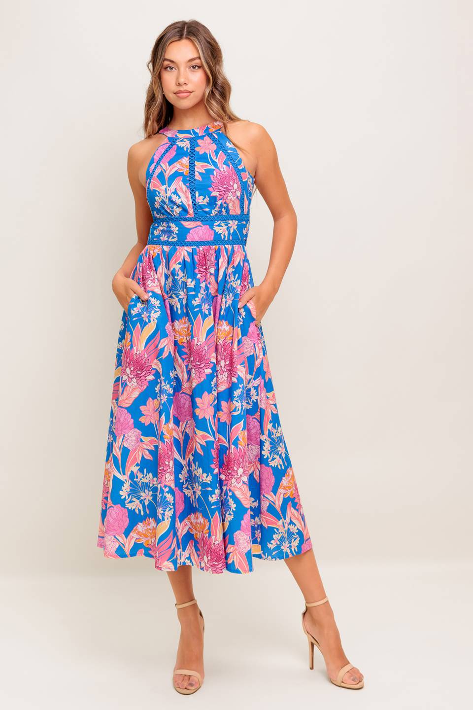 SUN-KISSED FLOWER WOVEN MIDI DRESS Flying Tomato