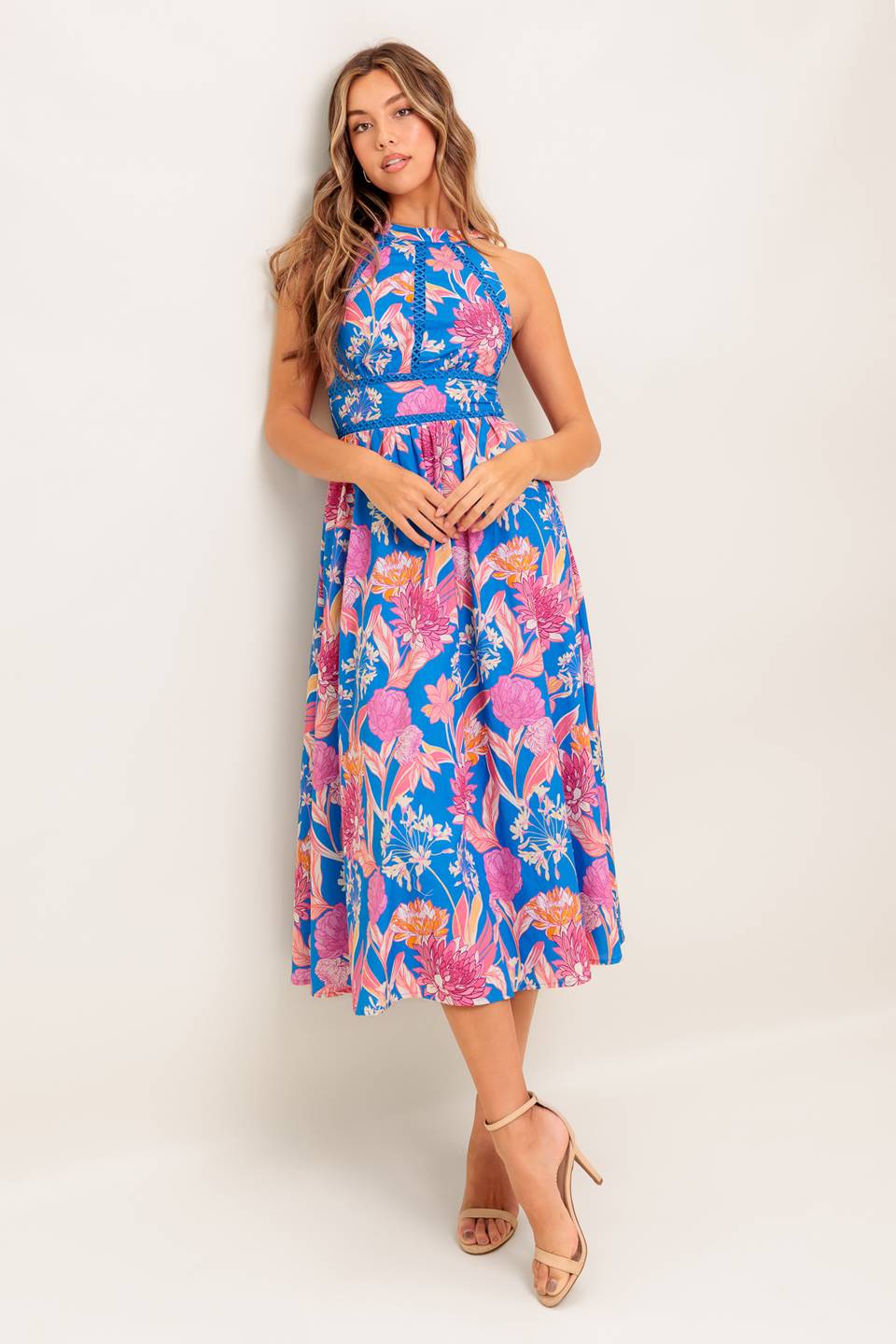 SUN-KISSED FLOWER WOVEN MIDI DRESS Flying Tomato