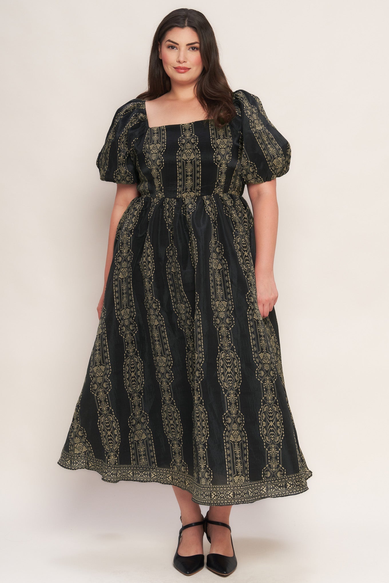 VINTAGE SQUARE WOVEN MIDI DRESS Flying Tomato