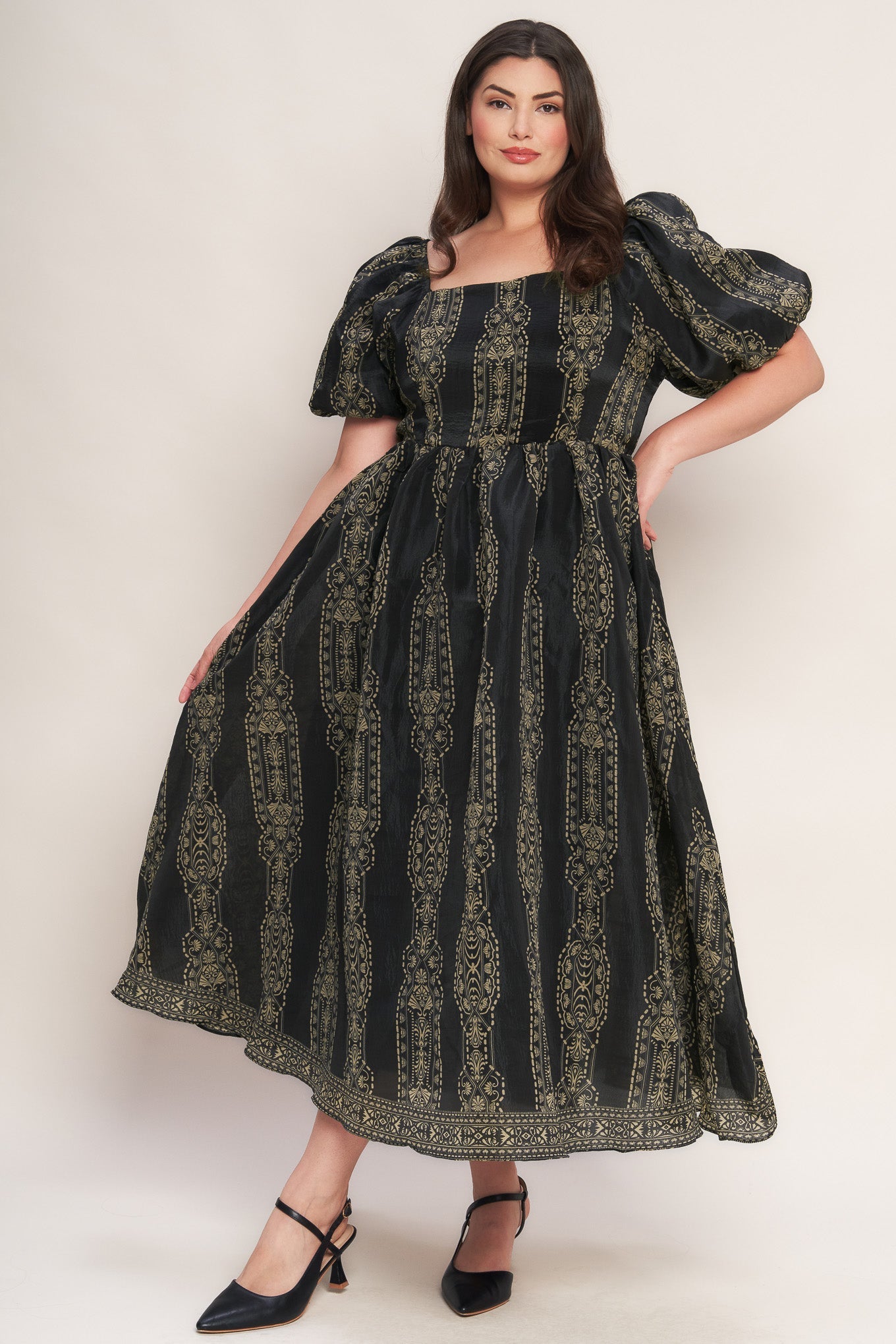VINTAGE SQUARE WOVEN MIDI DRESS Flying Tomato