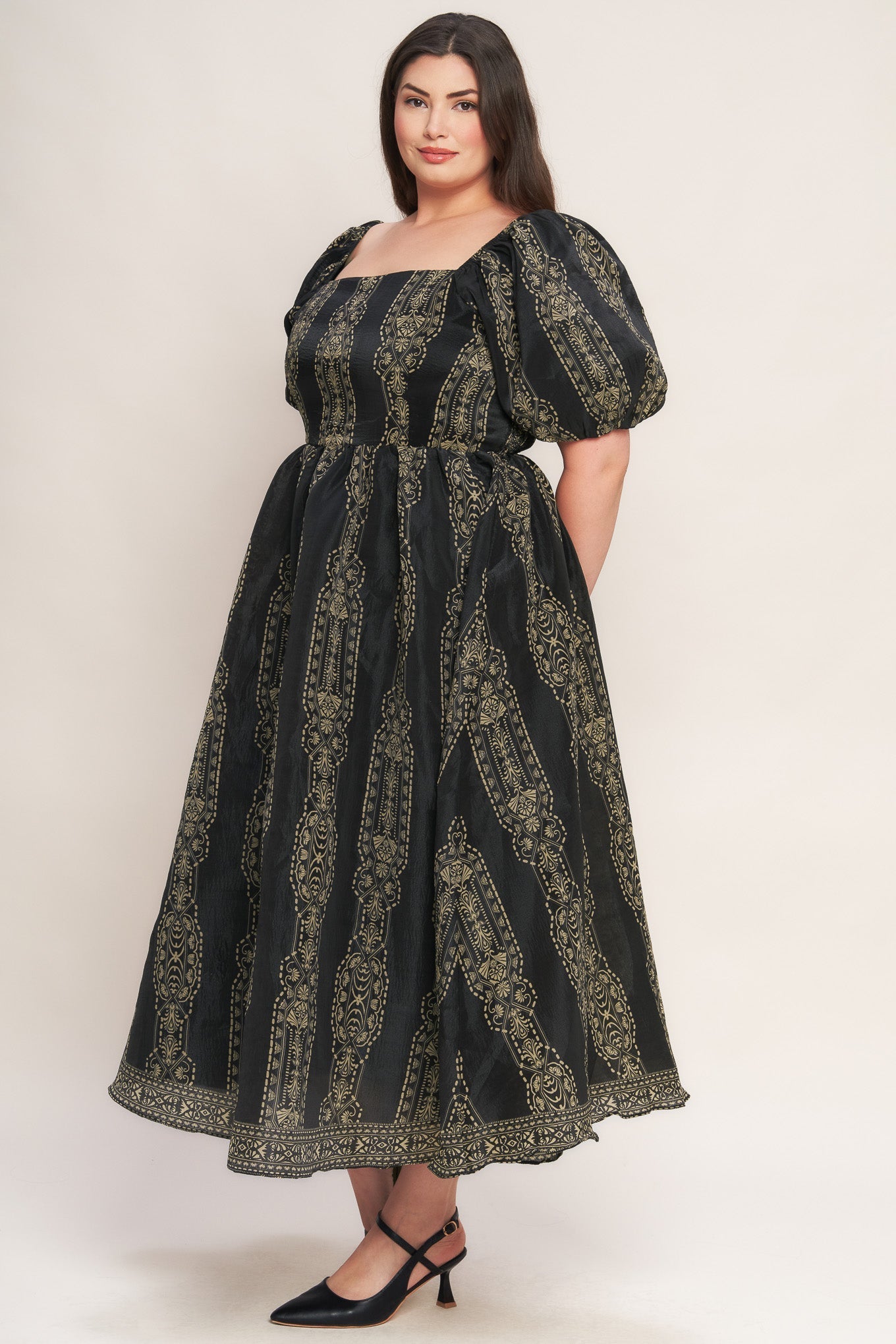 VINTAGE SQUARE WOVEN MIDI DRESS Flying Tomato