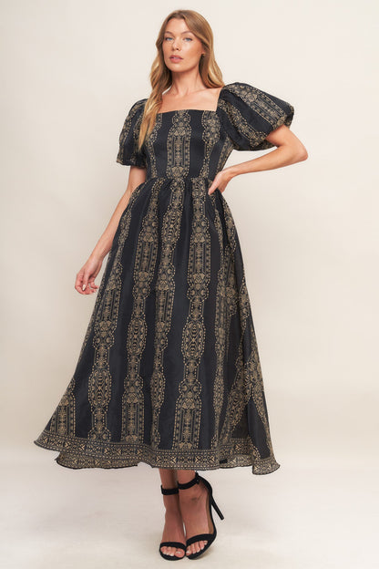 VINTAGE SQUARE WOVEN MIDI DRESS