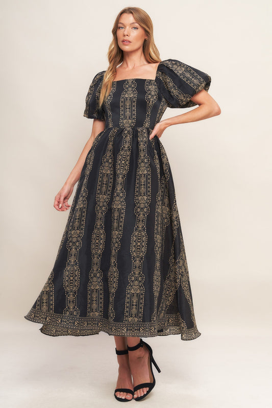 VINTAGE SQUARE WOVEN MIDI DRESS Flying Tomato