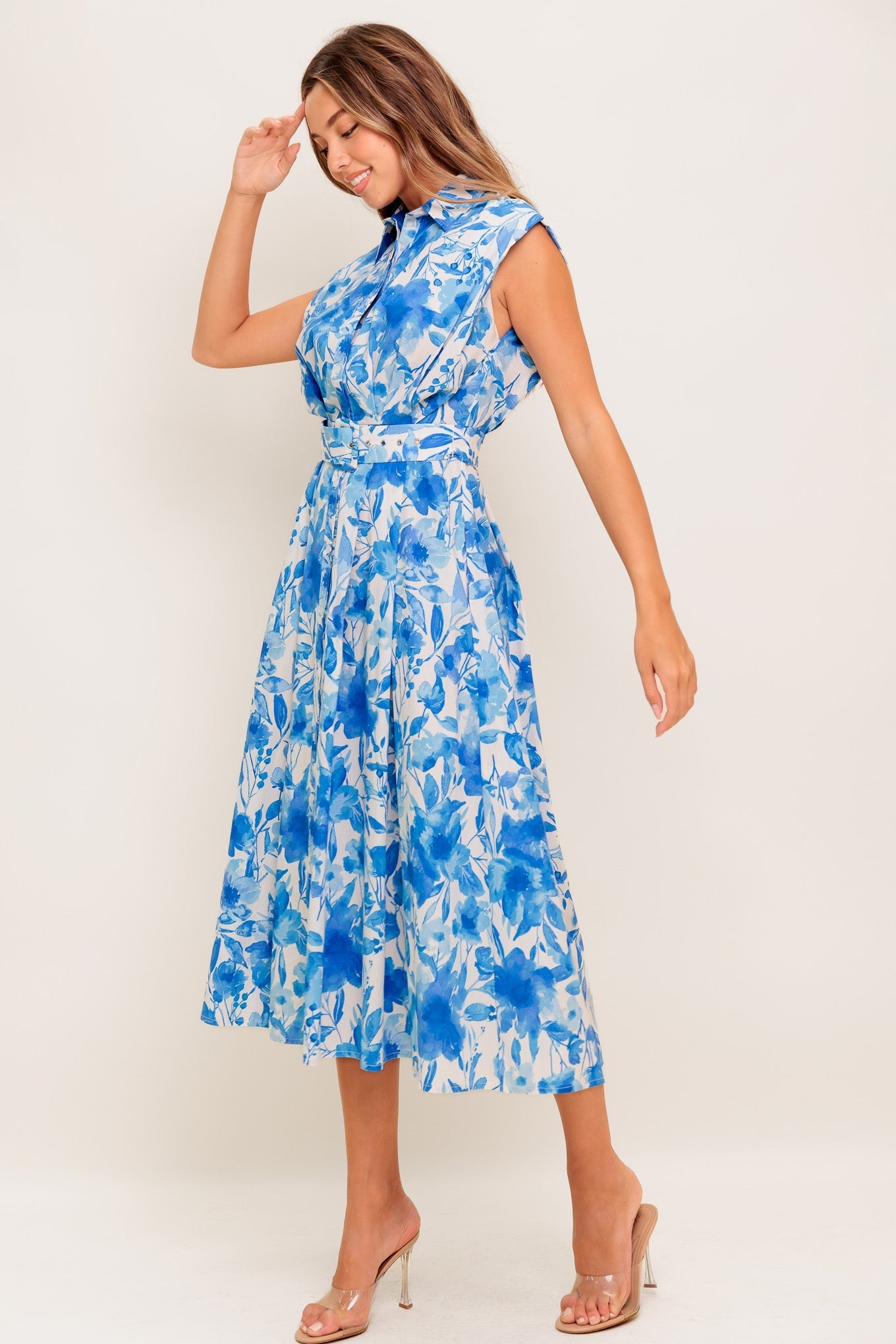 FRESHLY PICKED BLUE WOVEN MIDI DRESS Flying Tomato