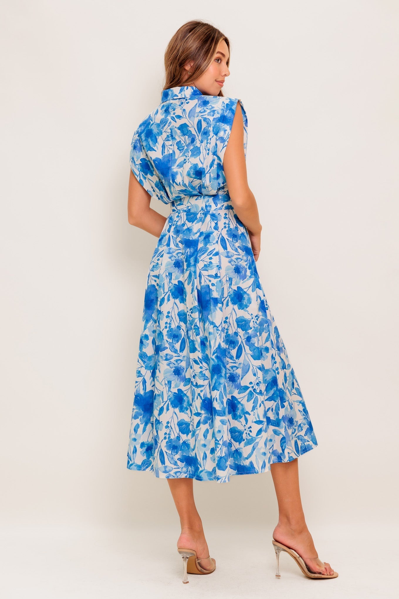 FRESHLY PICKED BLUE WOVEN MIDI DRESS Flying Tomato