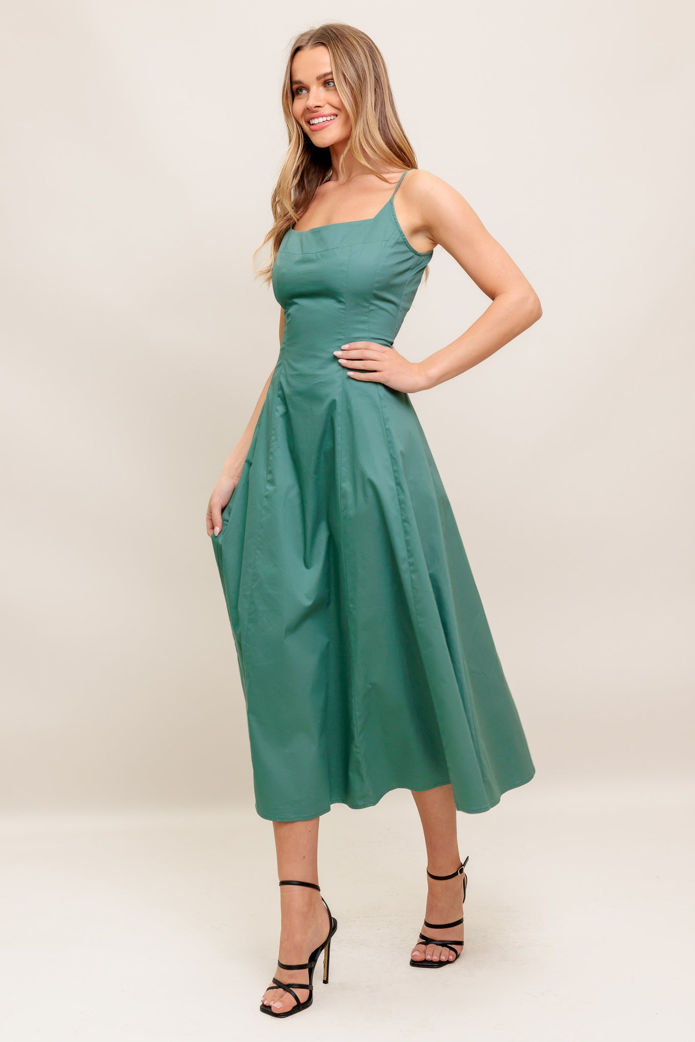VERDE ELEGANTE WOVEN MIDI DRESS Flying Tomato