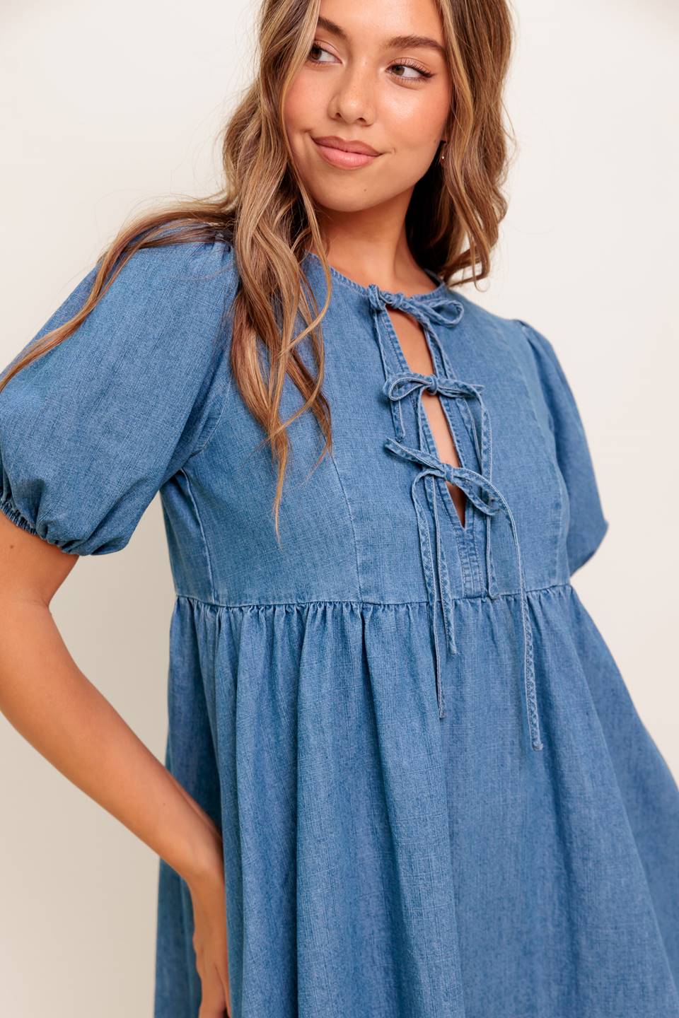 SUNSET GETAWAY DENIM MINI DRESS Flying Tomato