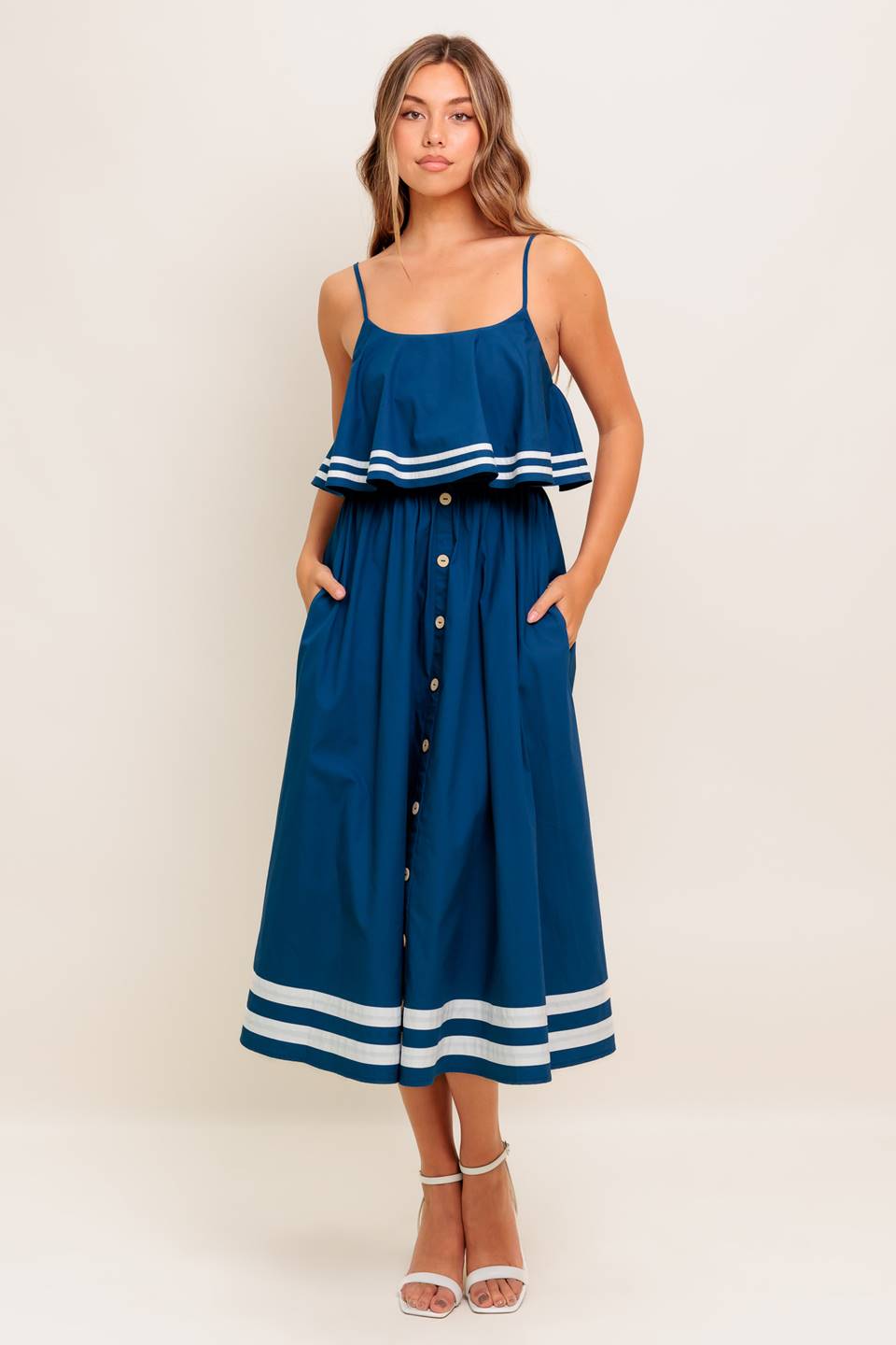 EARTH RHYTHM NAVY WOVEN MIDI DRESS Flying Tomato