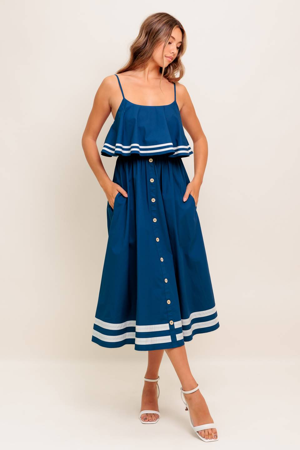 EARTH RHYTHM NAVY WOVEN MIDI DRESS Flying Tomato