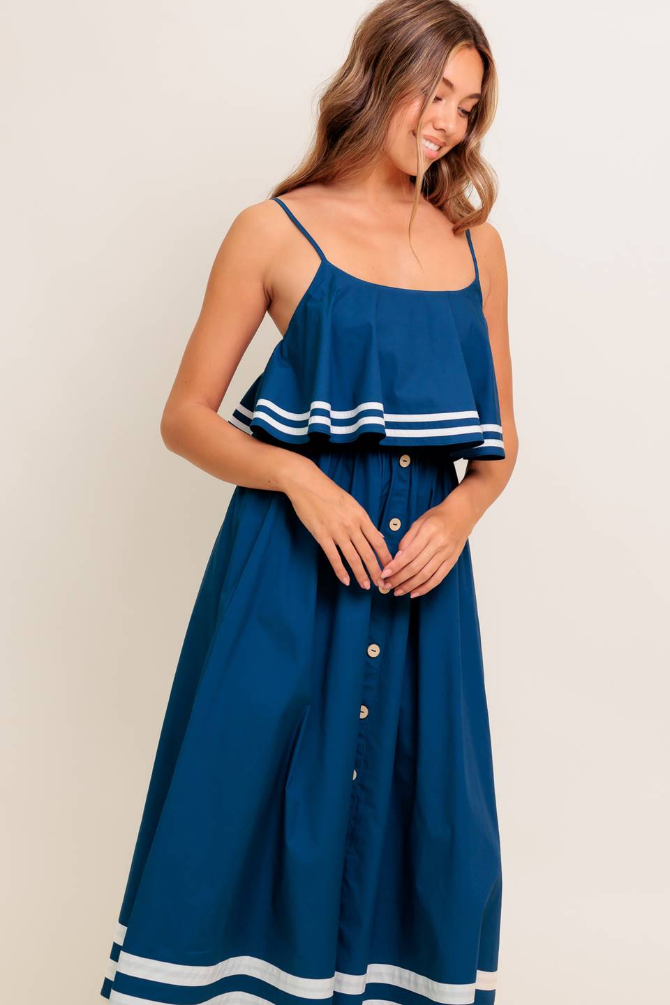 EARTH RHYTHM NAVY WOVEN MIDI DRESS Flying Tomato